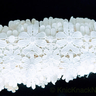 Off White Flower Embroidery Floral Lace Trim, Dyeable Trim, Approx. 80mm